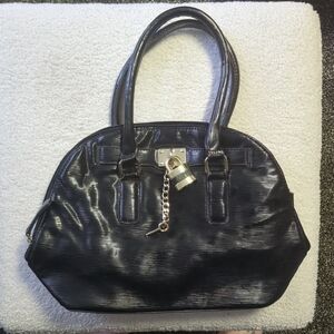 Black y2k Leather bag
 Satchel with Gold Lock Charm